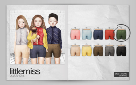 Second Life Marketplace - {Little Miss} Linen Shorts *Youth - Moss